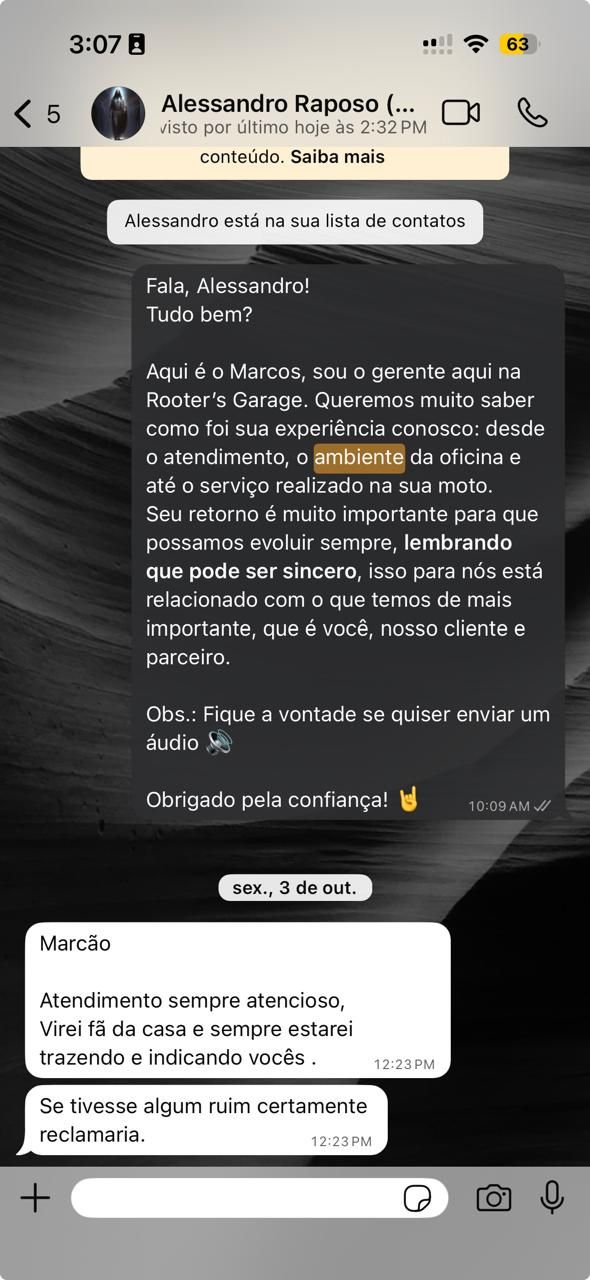 Depoimento no WhatsApp de Alessandro Raposo: "Virei fã da casa e sempre estarei indicando vocês."